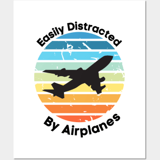 Easily Distracted by Airplanes, Gift for Airplane Lover, Aviation Shirt, Funny Pilot Shirt, Retro Vintage Plane, Aviator Shirt Birthday Gift Posters and Art